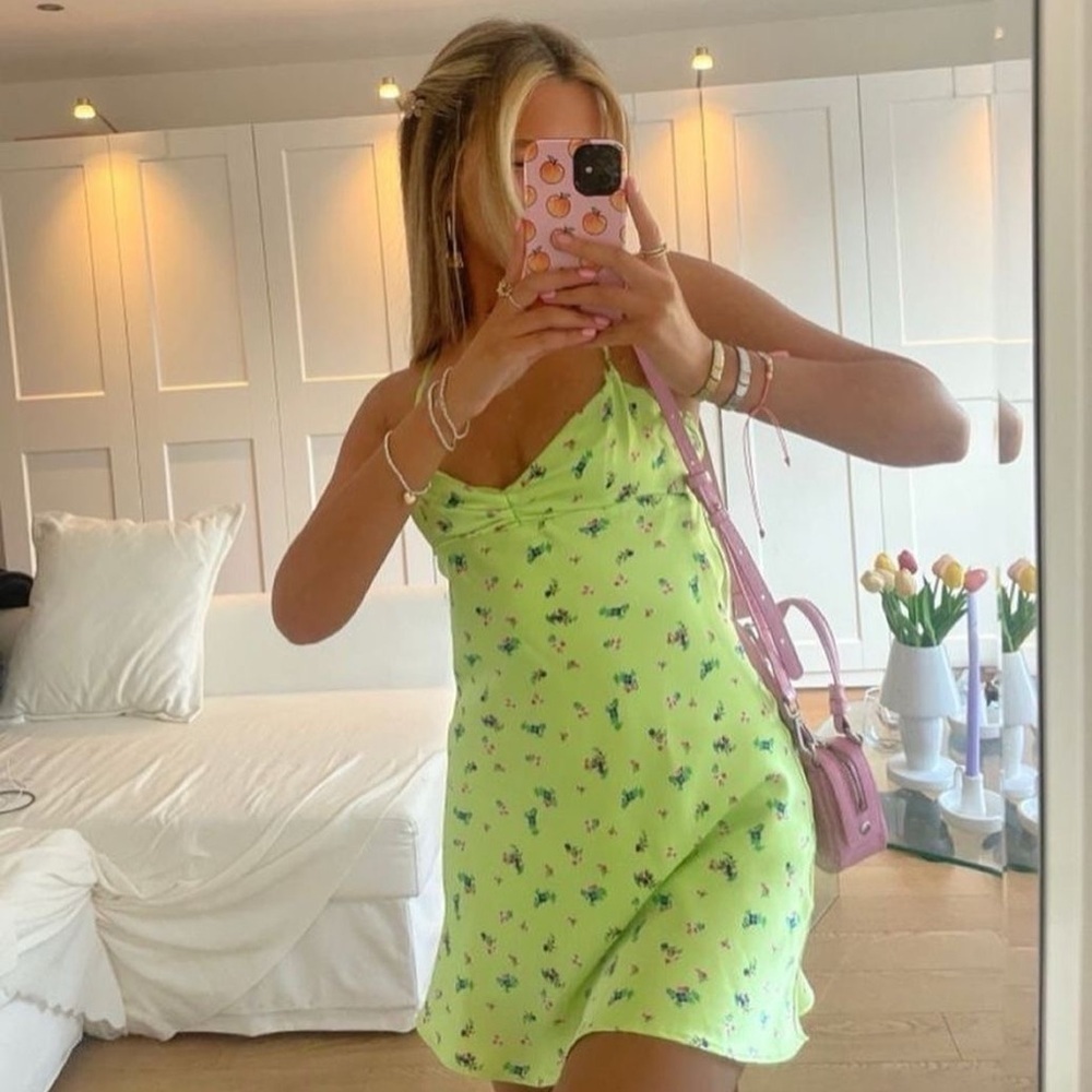ZARA Lime Green Floral Mini Dress